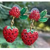 Betsey Johnson Red Rhinestone STRAWBERRY Fruit Green Enamel Leaf Betsey