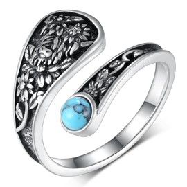 Daixiya Highland Cow Spoon Ring 925 Sterling Silver Western Highland Cow Thumb Ring Turquoise Spoon Rings Jewelry Gifts For Women