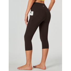 Heathyoga Capri Leggings for Women - High Waisted, Tummy Control, Squat-proof Yoga Pants with Pockets - Black, Size S