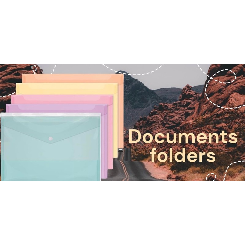 A4 Assorted Pastel Colour Document Stud Wallets Plastic Carry Popper