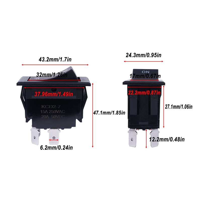 weideer 2Pcs ON/Off Rocker Switch 15A 250V AC 20A 50V