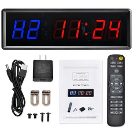 KTZON Gym Clock Timer for Home with Remote, 1.5" 1.8" Metal LED Gym Timer Clock,Crossfit Timer Workout Stopwatch,Tabata Timer Countdown Timer (1.5“ Metal & Remote Blue + Red)