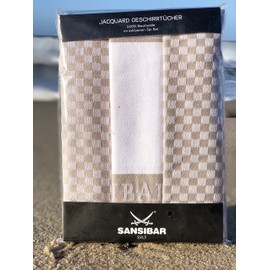 Sansibar Sylt Tea Towels Set, 3-Piece Set, 50 x 70 cm, Woven Sabre, 100% Cotton, Premium Quality, Two Different Designs, Absorbent, Skin-Friendly, Easy to Clean, Durable (Taupe)