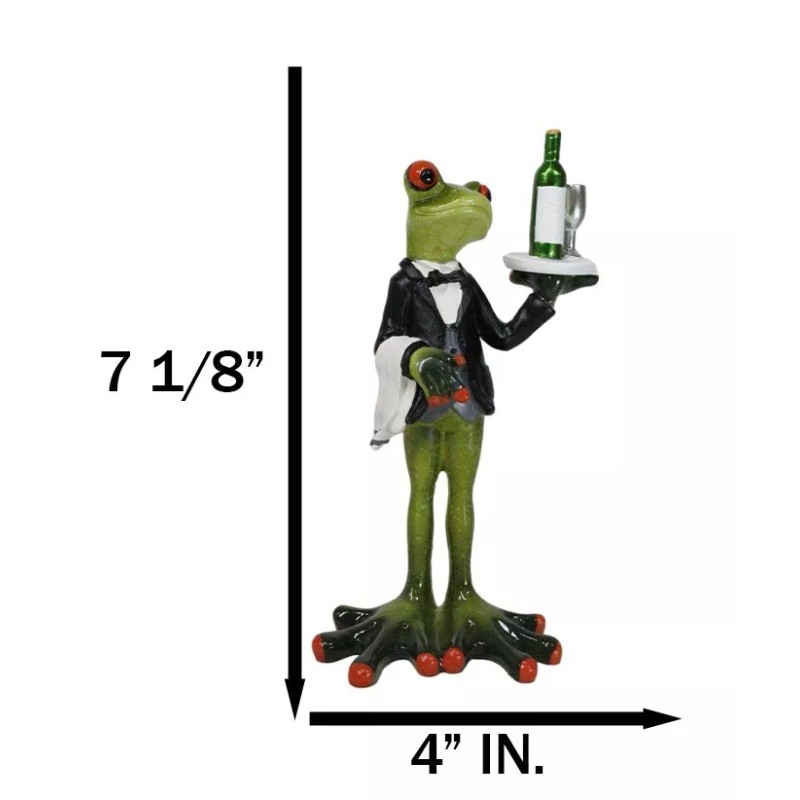 Green Toad Frog Silver Service Butler With Wine Glass And