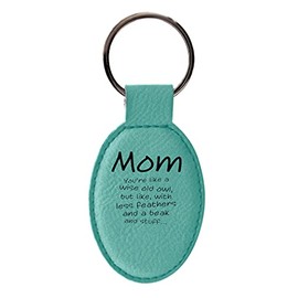 Best Mom Ever Gifts for Mom Like Wise Old Owl Less Feathers Beak and Stuff Leatherette Oval Keychain Key Tag Teal
