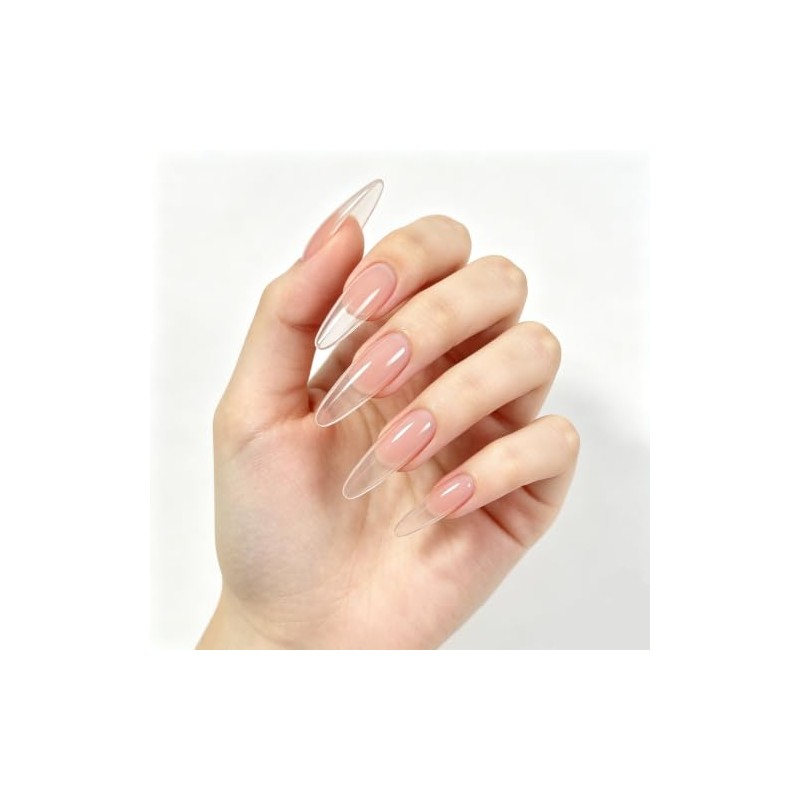 Generic Uñas postizas largas transparentes estilo stiletto, 100 unidades, brillantes,