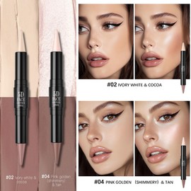 2Pcs Highlight Contour Stick,Dual-Ended 2 in 1 Shapes and Brightens Highlighter Makeup & Contouring Stick, Waterproof Long Lasting Concealers & Correctors for All Skin Tones(＃2+＃4）
