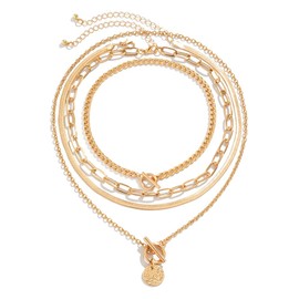 HSAJS Women's Necklace, Layered Necklace with Pendant, Round Plate, Delicate Multi-Row Necklace, Women's Jewellery, Gifts, Chains, Fashion Jewellery for Women and Girls, cooking oil