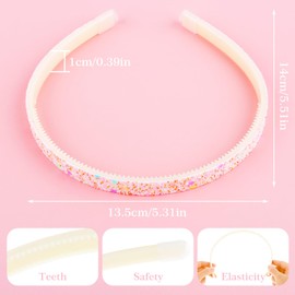 WLLHYF 3pcs Glitter Headband Plastic Cute Sparkly Non Slip Head Bands with Teeth Confetti Rainbow Hard Hairbands Little Girl Hair Accessories (Pink + Blue + Purple)
