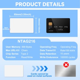 70 Pcs NTAG216 CR80 NFC Cards, NFC 216 Tags, 888 Bytes Blank Programmable PVC Cards, Printable Rewritable for Digital Business Cards, Smart Home & Smart Locks& All NFC Enabled Smartphones and Devices