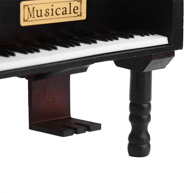 Grand Piano Shaped Windup Wooded Music Box with Small Stool
