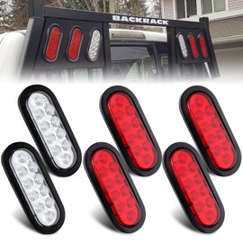 Traberm 6 Pcs 6" Inch Oval LED Trailer Tail Lights 10LED, 4 Red +2 White 6" Inch Oval LED Stop Turn Tail Brake/Reverse Trailer Lights Sealed with 3 Prong Waterproof Plug for RV Boat Truck Bus 12V