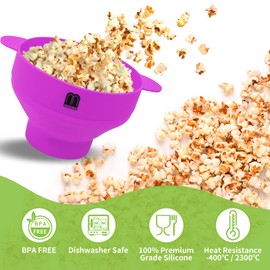 MMUGOOLER Original Microwave Popcorn Popper Silicone Popcorn Maker, Collapsible Bowl with Lid, Without BPA and Dishwasher Safe, Quick & Easy(Purple)