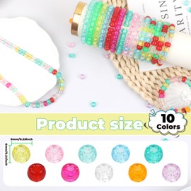 KAKW Glitter Pony Beads for Bracelet 1000 Pcs Clear Plastic Beads for Friendship Bracelets 6x9mm Beads with Sparkling Glitter Assorted 10 Colors for Jewelry Making (10 Color Glitter Mixing)