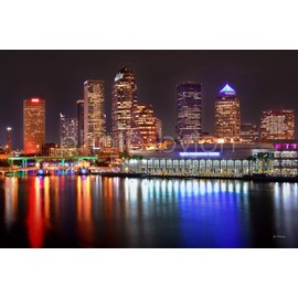 Tampa Skyline UNFRAMED PRINT Poster Photo Night 24 inches by 18 inches Color Downtown City Photographic Picture Standard Size