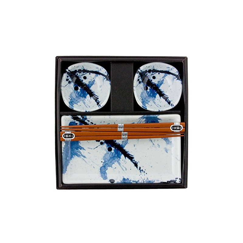 MIYA Blue Splash Sushi Plates for 2 - Modern Ceramic