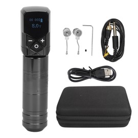 Rotary Tattoo Pen Machine Kit 1.1in Tattoo Short Pen 2400mAh Wireless Power Supply RCA Interface Power Supply Kit Black