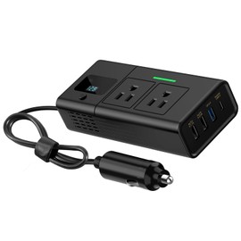 Auttoop 200W Car Power Inverter,2024 Latest Version Car Inverter 12v to 110v，Quick Charge PD 30W Type-C,QC3.0 USB-A,1.1A&2A USB-A, Overvoltage Protection, Key Switch, Voltage Display（Matte Black）