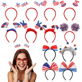 Wecoe 12pcs 4th of July Headbands Set for Women - Patriotic USA Hair Accessories for Independence Day, Memorial Day & Party Decorations | Red, White & Blue Flag - Themed Headbands