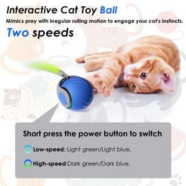 HEVARAL Interactive Cat Toy Ball, Cat Toys - for Indoor Cats with Feather Tails for Two-Modes Chasing, Rechargeable 2025 New Interactive Toy, Smart Interactive Kitten Rolling Ball