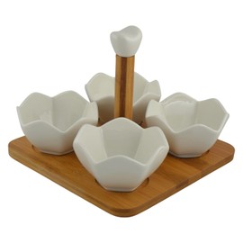 Whiteware 4 Bowl Ceramic Serving Set with Handle