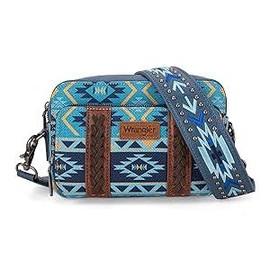 Wrangler Crossbody Bag for Women Boho Aztec Small Multi Pocket Crossover Purse:_Black