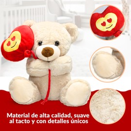 Teddybär mit Herzballon und Emoji, Liebesaugen, 26 cm, perfekt für romantische Geschenke, Valentinstag und Muttertag, Braun