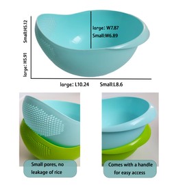 2-in-1 Rice Colander, Vegetable and Fruit Cleaning Filter Basket, 2Piece Sturdy and Easy-To-Use Food Grade Kitchen Tool Accessories (green, large+small)