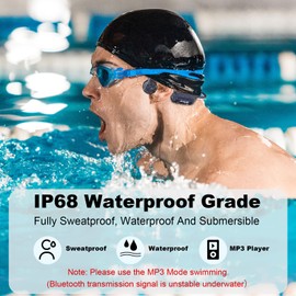 Wireless Bone Conduction Headphones Bluetooth 5.3,IP68 Waterproof Open Underwater Headphones Built-in MP3-Player,Adjustable Headband & Glowing Strips for Swimming Snorkeling Pool Night Running Cycling