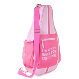 STEEL MILL AND CO. Pickleball Bags, Pink Pickleball Bag Holds 4 Pickleball Paddles, Adjustable Sling Bag with Fence Hook and Water Bottle Holder, Here for the Dinks