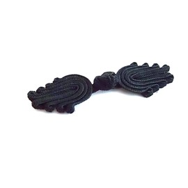 Chinese Frogs Button Closures Hook & Eye Fastener - Sewing Quilting Renaissance Dance Hawaiian Bridal Costumes Outfit Drapery Home Decor- Black-Curley Design - 1 Pair/pk - #FG02