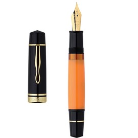 erofa Majohn P139 Fine Nib Resin Fountain Pen, Brass Piston System Large Capacity Writing Pen with Box, Black Yellow