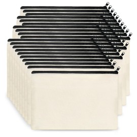 Koolmox Canvas Pouch with Zipper Bulk, 40 pcs 7.9x5.5'' Cosmetic Bag Multipurpose Makeup Bag with Zipper Canvas Bag Large Travel Toiletry Pouch DIY Craft Bag Purse, Blank Beige Bag Black Zipper