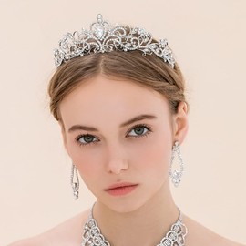 yuruyi Princess Tiara Crown for Women，Queen Crown Tiara for Bride，Rhinestone Crowns for Women Crystal Headpiece for Birthday Prom Cosplay Party (Silver)