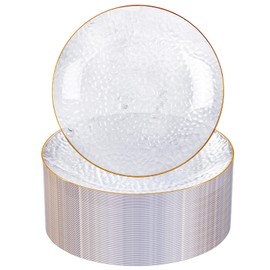 DaYammi 60 Pieces Gold Plastic Plates - 10 inch Clear Dinner Plates - Hammer Pattern Design - Fancy Clear and Gold Disposable Plates For All Occasions