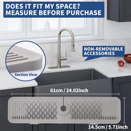 Gitohoni Faucet Splash Guard Kitchen Sink - 24" Silicone Sink Faucet Drying Mat Silicone Faucet Handle Drip Catcher Tray Drip Guard Sink Draining Pad Behind Faucet Splatter Screen for Kitchen (Grey)