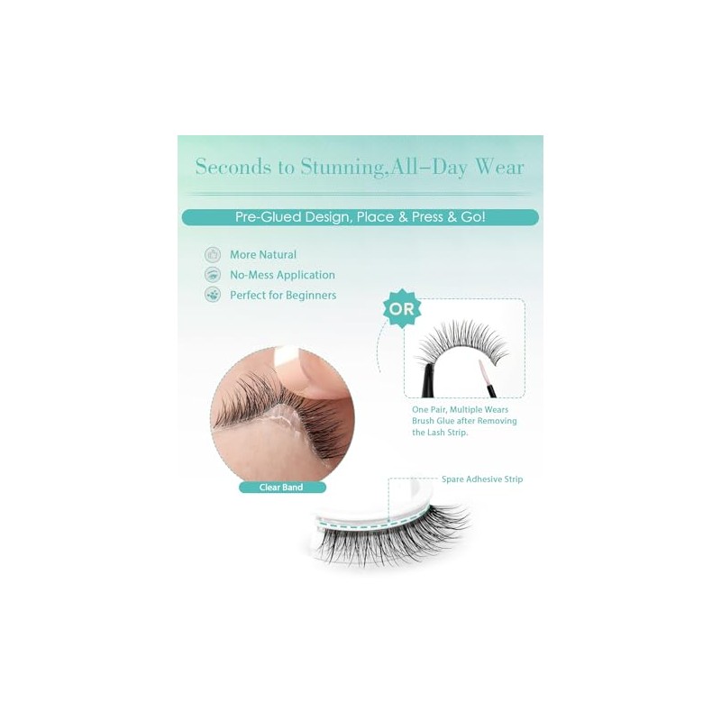 Pestañas autoadhesivas de aspecto natural, pestañas postizas impermeables para principiantes,