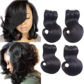 Body Wave Hair Bundles (8 Inches) 4 Bundles Brazilian Human Hair Body Wave 50g/Piece Natural Black Color Total 200g