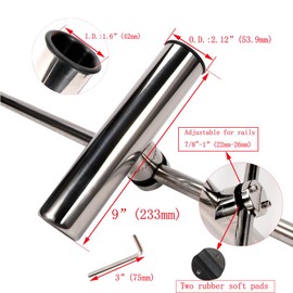 FUTURUP 2PCS Stainless Tournament Style Clamp on Fishing Rod Holder for Rails 7/8" to 1", Rail Mount Rod Holder