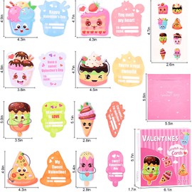 Valentines Day Cards for Kids - 32 Valentines Scratch and Sniff Cards + 32 Pink Envelopes + 32 Cute Temporary Tattoos, 8 Food Styles, for Class Events, School Valentine’s Parties, Gift Exchanges