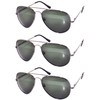 Set of 3 Polarized Classic Aviator Sunglasses Green Lens Gun