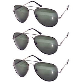 Set of 3 Polarized Classic Aviator Sunglasses Green Lens Gun Metal Frame Spring Hinge