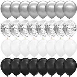 Tuoyi 100pcs Chrome Metallic Balloons,12 Inch Black White and Silver Balloons, Confetti Balloons for Wedding Engagement Black Party Decorations, Birthday Balloons
