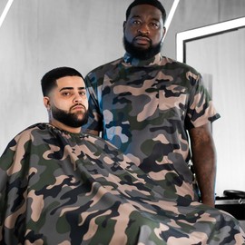 Barber Strong The Barber Cape Haircut Cover for Men, Hair Repelling and Static-Reducing Material, Flexible Elastic Neckband, Water Resistant Fabric, Oversized for Complete Coverage - Camo
