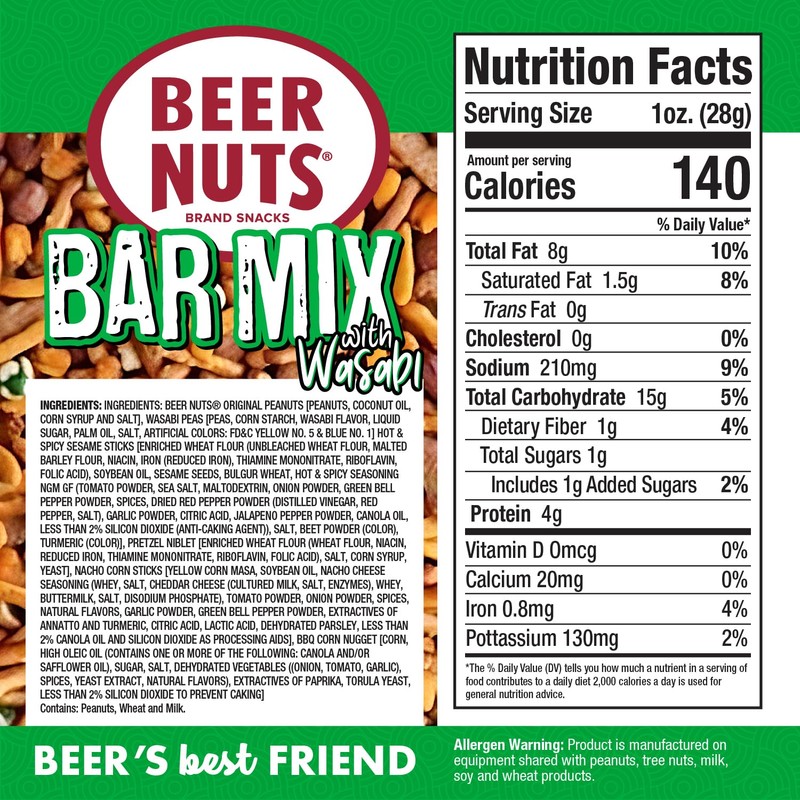 BEER NUTS Bar Mix w/Wasabi - Pretzels, Cheese Stix, Sesame