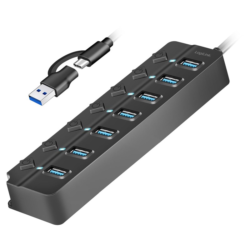 LogiLink UA0420 USB 3.2 Gen1 Hub with 7 Ports and
