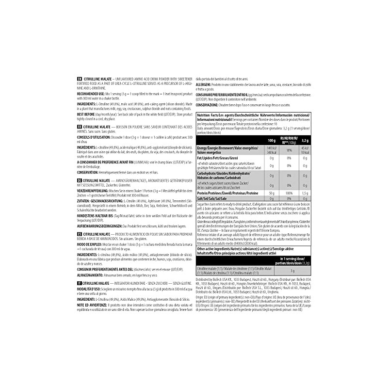 BioTechUSA Citrulline Malate Powder with L-citrulline-Malate Formula, 300 g, Unflavoured