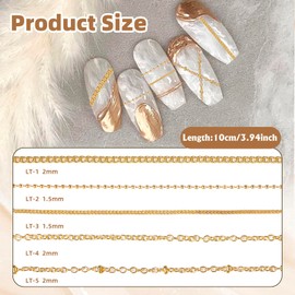 30 Strips Nail Art Chains, Metal Gold Nail Jewelry Chains for Nail Art, 3D Golden Nail Chains Line Nail Chains Nail Strips Punk Gold Nail Chains for Manicure Decoration DIY