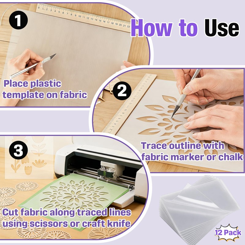 12 PCS 12 x 18 Inches Clear Quilting Template Plastic