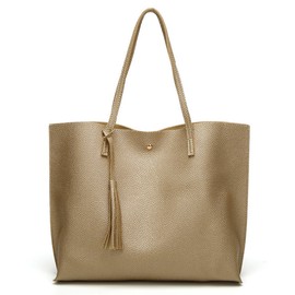 Dreubea Women's Soft Faux Leather Tote Shoulder Bag from, Big Capacity Tassel Handbag Golden